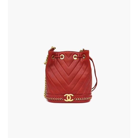 CHANEL Burgundy Chevron Bucket Shoulder Bag A-A24510 - Picture 1 of 11